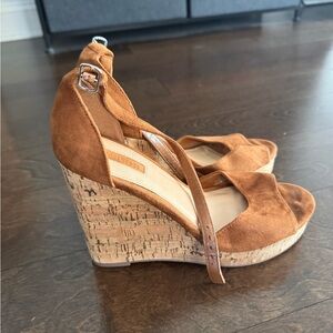 Brown Faux Suede Wedge Sandals